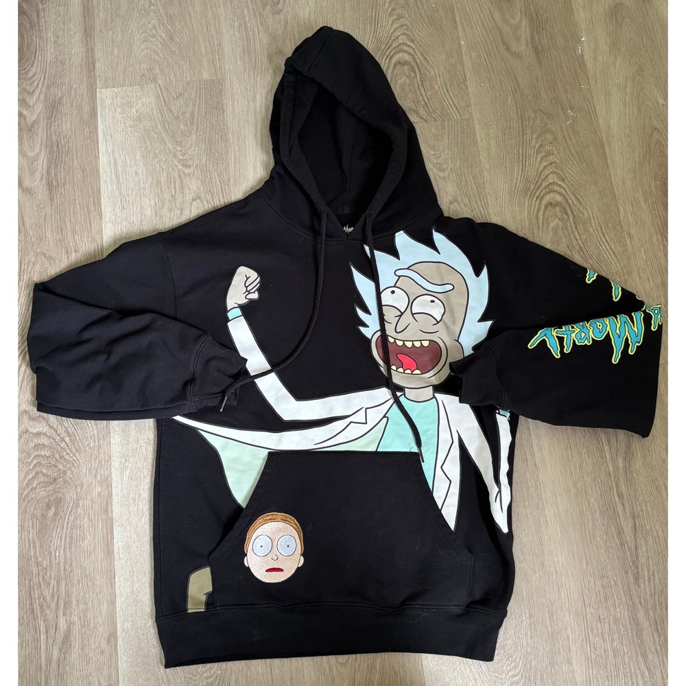 Rick and Morty Black Graphic Hoodie Rick Sanchez Morty Smith Adult Swim Mens S